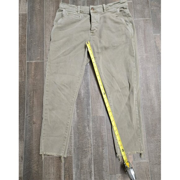 STYLISH ZARA 31x25 CROPPED KHAKI GREEN DENIM JEANS. RAW STRAIGHT LEG UNISEX - Picture 8 of 10